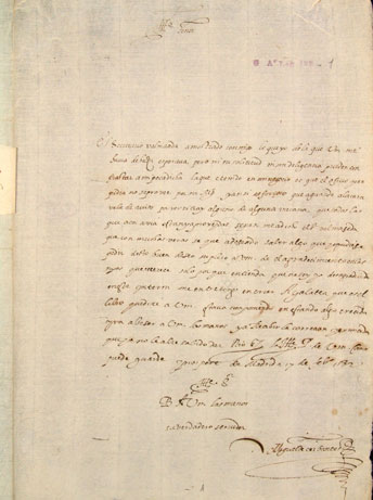 Carta autógrafa al ilustre señor Antonio de Eraso, del Consejo de Indias